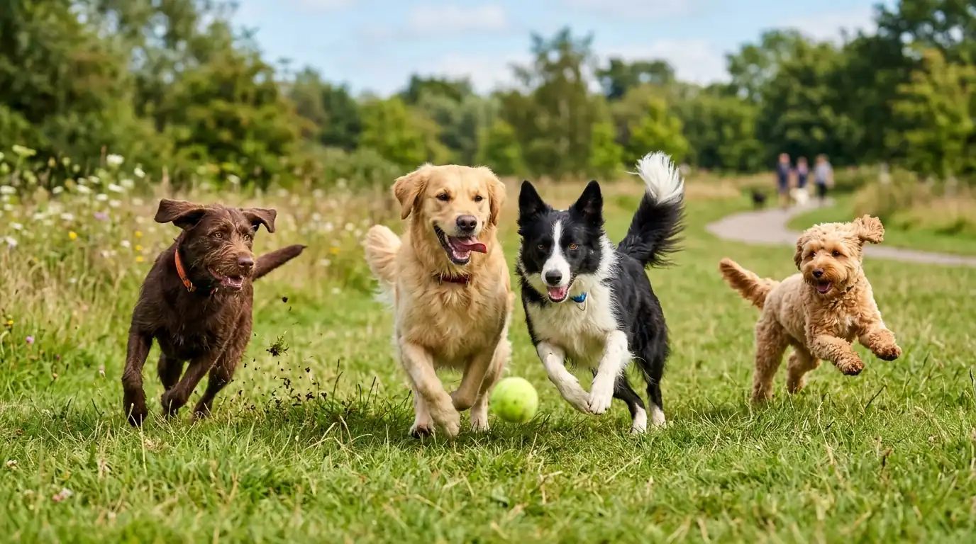 Happy dogs playing
